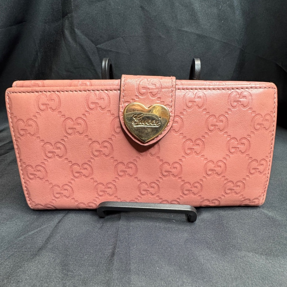 Gucci Heart GG Guccissima Embellished Pink Continental Leather Wallet